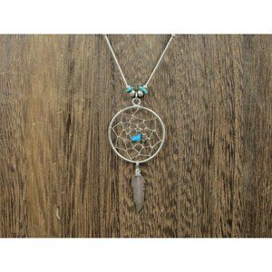 18" Sterling Silver Stone Chip Dream Catcher Liquid Silver Necklace Vintage